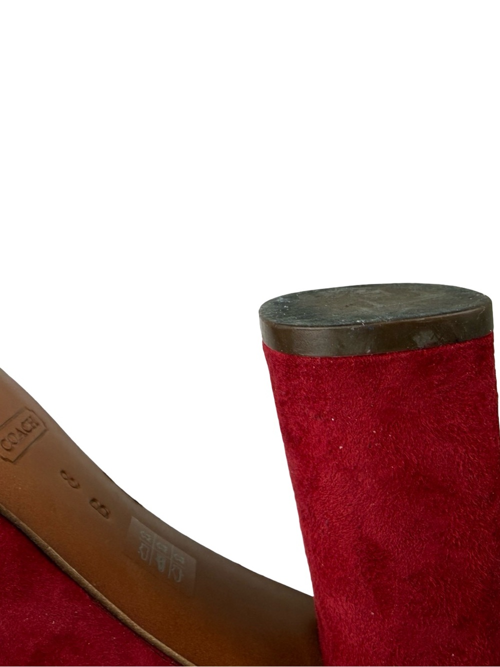 Coach Ophelia Block Heel Pumps Women’s 8 B Scarlet Red Suede Logo Accent Preppy - Picture 9 of 10